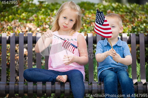 Image of Young Sister and Brother Comparing Each Others American Flag Siz