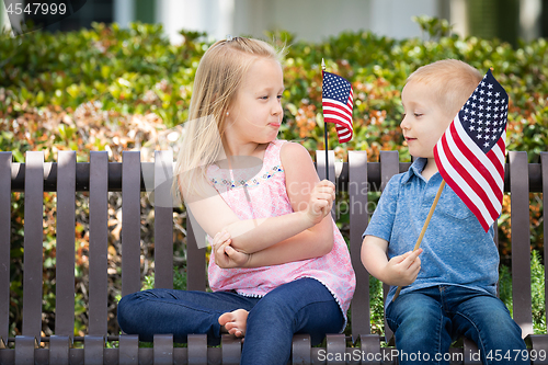 Image of Young Sister and Brother Comparing Each Others American Flag Siz