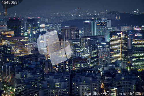 Image of Seoul skyscrapers in the night, South Korea.