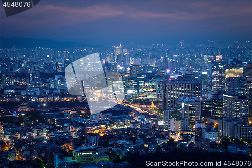 Image of Seoul skyline in the night, South Korea.