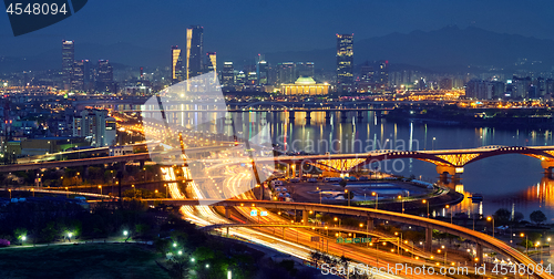 Image of Seoul cityscape in twilight, South Korea.