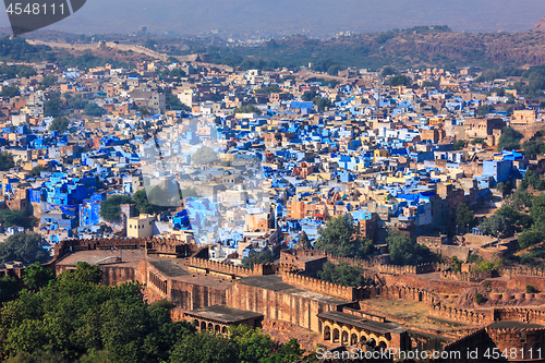 Image of Aerial view of Jodhpur Blue City. Jodphur, Rajasthan, India