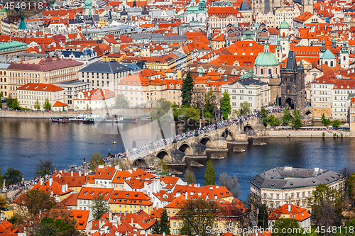 Image of View of Charles Bridge over Vltava river and Old city from Petri