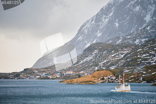 Image of Fishing ship in fjord in Norway