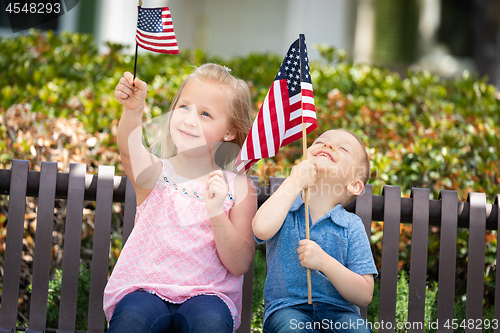 Image of Young Sister and Brother Comparing Each Others American Flag Siz