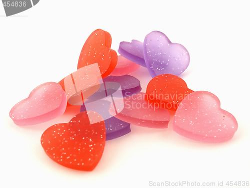 Image of Purple, pink and red hearts