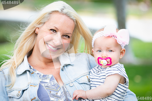 Image of Young Caucasian Mother and Daughter At The Park