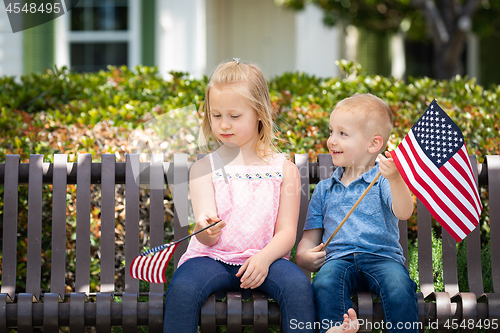 Image of Young Sister and Brother Comparing Each Others American Flag Siz