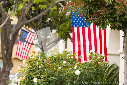 Image of Front Porches with American Flags.