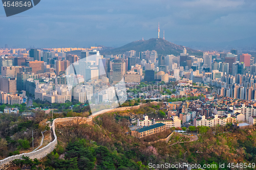 Image of Seoul skyline on sunset, South Korea.