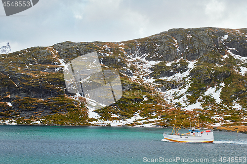 Image of Fishing ship in fjord in Norway