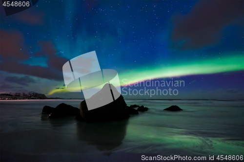 Image of Aurora borealis northern lights. Lofoten islands, Norway