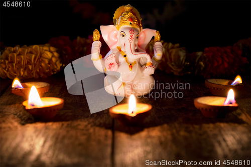 Image of Ganesha with Diwali lights