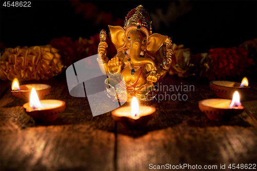 Image of Ganesha with Diwali lights