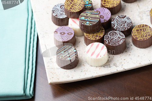 Image of Artisan Fine Chocolate Candy On Serving Dish