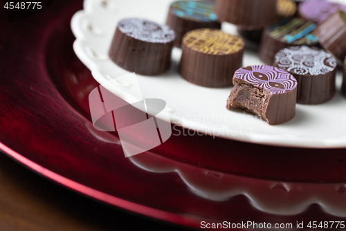 Image of Artisan Fine Chocolate Candy On Serving Dish