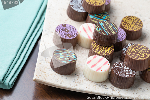 Image of Artisan Fine Chocolate Candy On Serving Dish