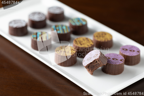 Image of Artisan Fine Chocolate Candy On Serving Dish