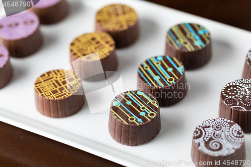 Image of Artisan Fine Chocolate Candy On Serving Dish