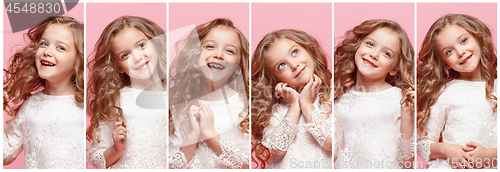 Image of The collage of happy human facial expressions, emotions and feelings of young teen girl.