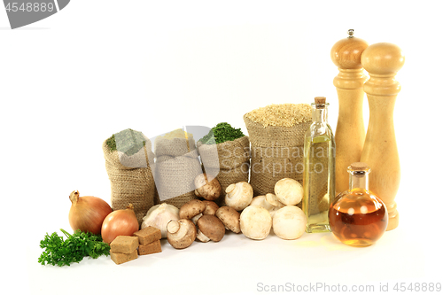 Image of Products for Cooking mushrooms on rice.  