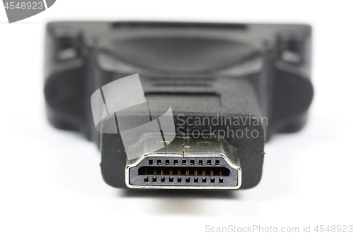 Image of Computer Adapter HDMI side over white macro picture 