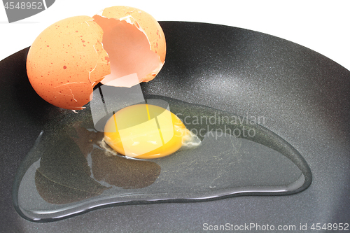 Image of Organic raw egg ready to be fried close up. 