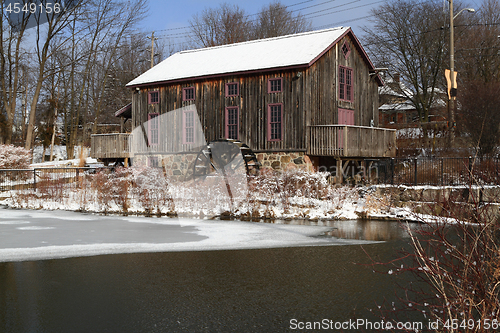 Image of General view Old water mill in winter.