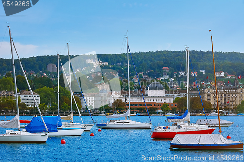 Image of Yachts Moored at Lake Zurich