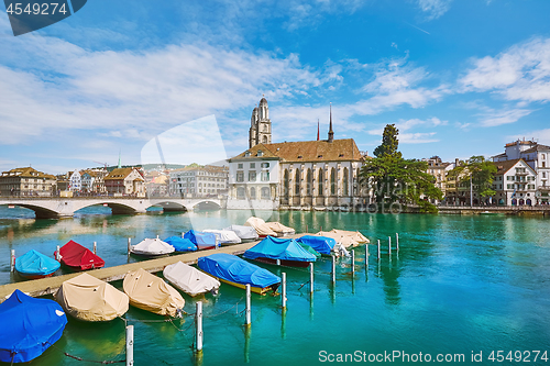 Image of Moored Boats on Limmat River