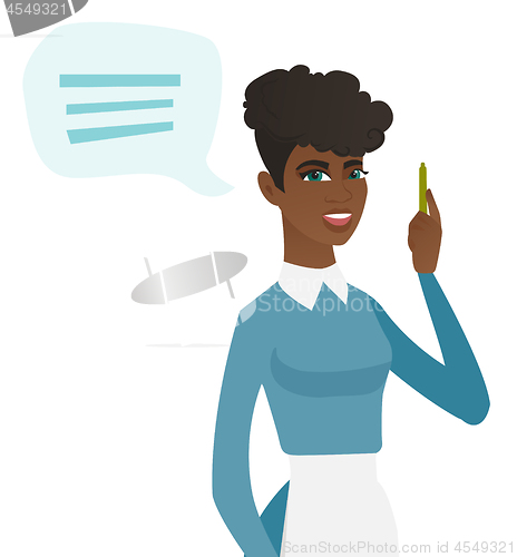 Image of Young african-american cleaner with speech bubble.
