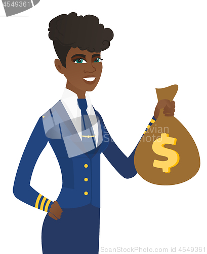 Image of Arican-american stewardess holding a money bag.