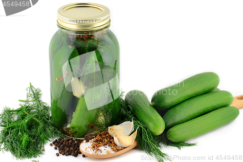 Image of Preparation of Pickled Cucumbers in a jar.