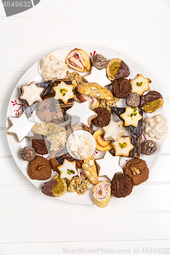 Image of Assorted Christmas cookies on wooden table