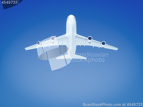 Image of big airplane in the blue sky background