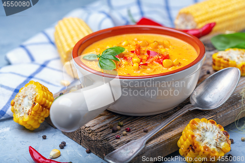 Image of Homemade creamy corn soup.