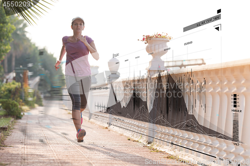 Image of Fitness woman training and jogging in summer park