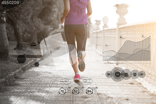 Image of Fitness woman training and jogging in summer park