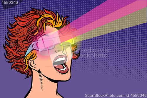 Image of Woman in movie stereo glasses