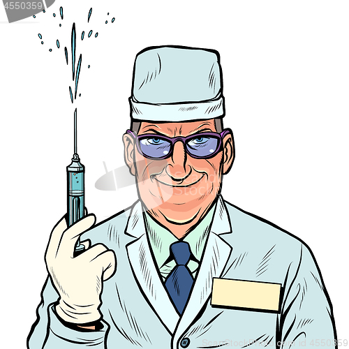 Image of Doctor man with a syringe. Vaccination and injection