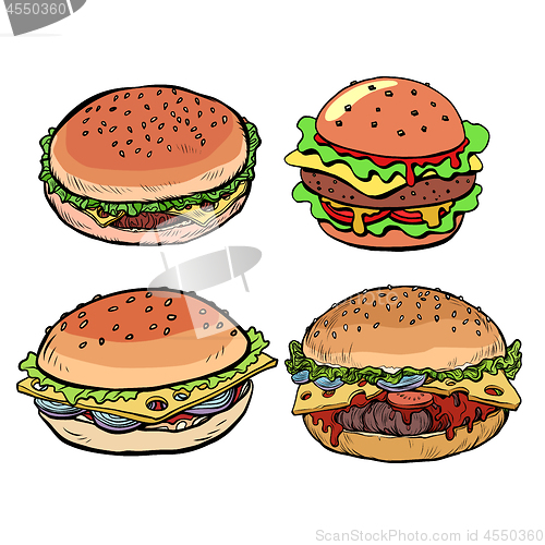 Image of set collection Burger hamburger cheeseburger