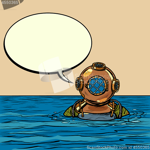 Image of retro deep sea diver in metal helmet