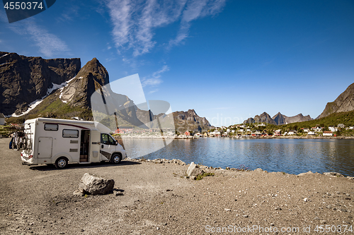 Image of Family vacation travel RV, holiday trip in motorhome