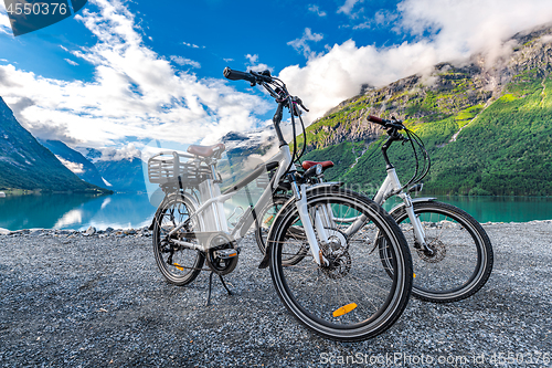 Image of Electric bicycle on the background of nature Norway