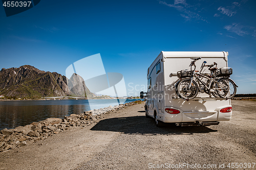 Image of Family vacation travel RV, holiday trip in motorhome