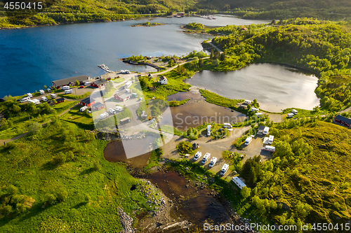 Image of Beautiful Nature Norway Aerial view of the campsite to relax.