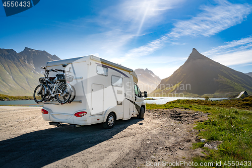 Image of Family vacation travel RV, holiday trip in motorhome