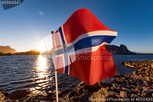 Image of Norway Flag. Beautiful Nature Norway natural landscape.