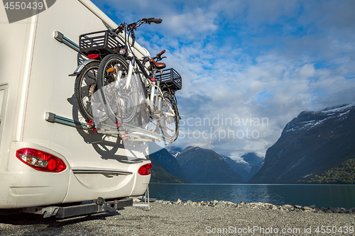 Image of Family vacation travel RV, holiday trip in motorhome