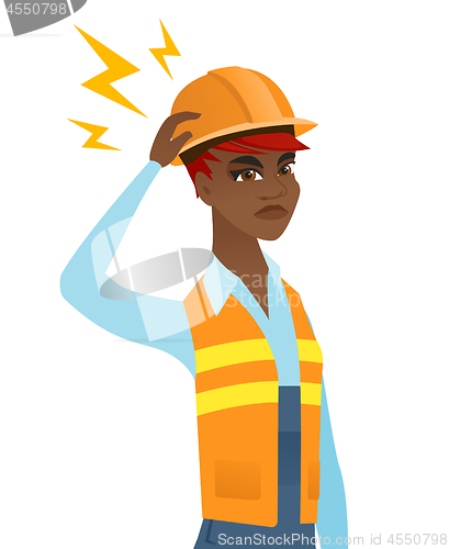 Image of Young african builder with lightning over head.
